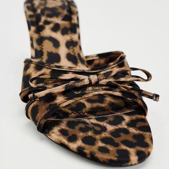 Bow Leopard Kitten Heel Sandals - Picture 3 of 6
